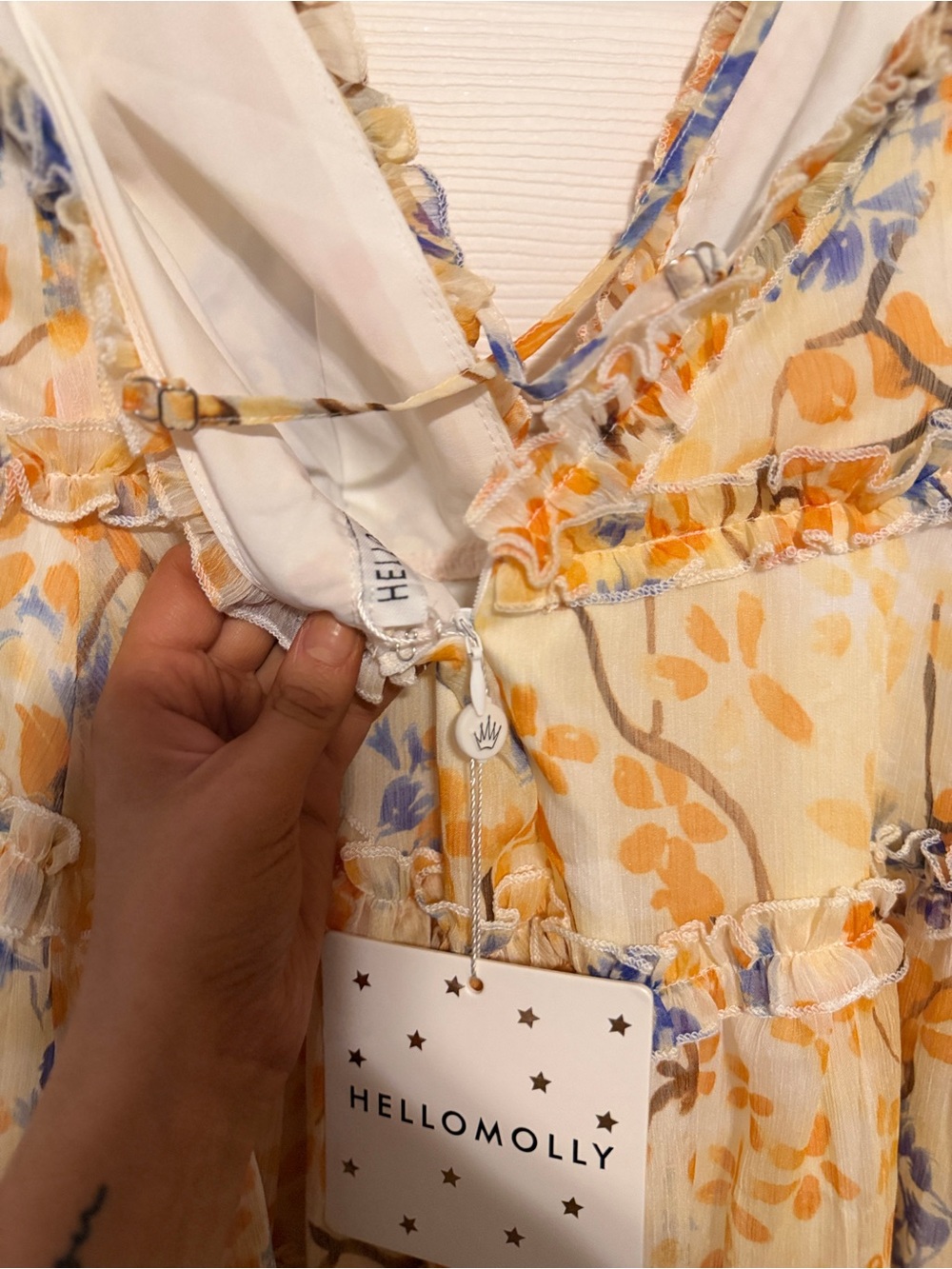 NWT Hello Molly Floral Ruffle Tiered Mini Dress | Cream | Size S (AU 8) - Picture 7 of 10